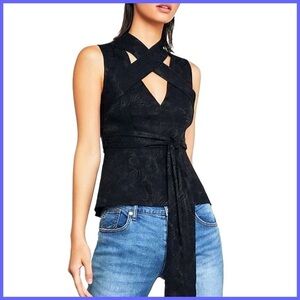 BCBGMaxAzria Black Crisscross Jacquard Wrap Top